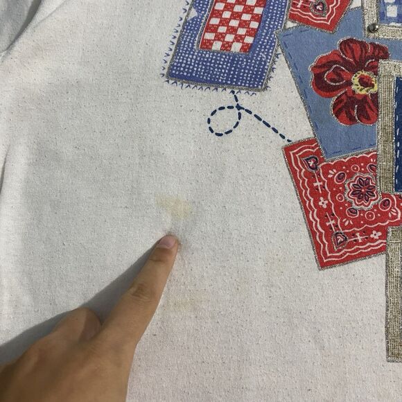 Vintage 90s Single Stitch T Shirt Patchwork Grandmacore White One Size Women’s - Picture 2 of 5